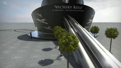 Rear view of base showing cantilever and water feature